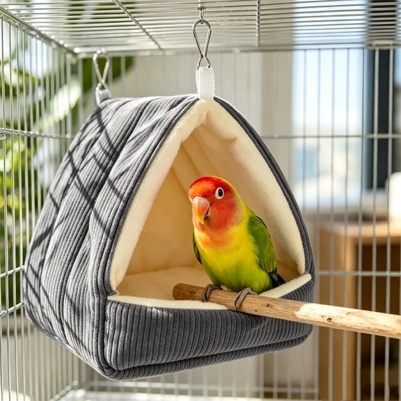 BSJJY Black Warm Bird Cave Bed L, Thick Fleece Hanging Nest for Budgie Cockatiel, Cozy Soft Retreat for Small Birds, Large