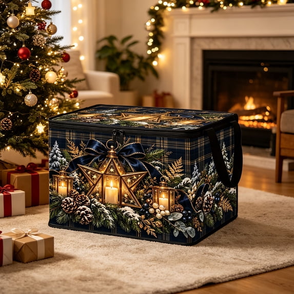 BSJJY Blue Christmas Organizer Box, Non-Woven Foldable Storage Bag for ...