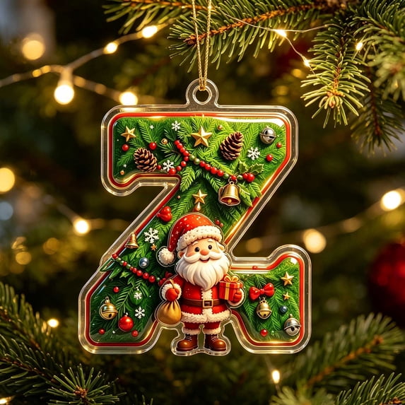 BSJJY Christmas Initial Z Ornament, Personalized Acrylic Letter Tree Pendant, 3.15x2.36in, Festive Home Decor for Family Dinner