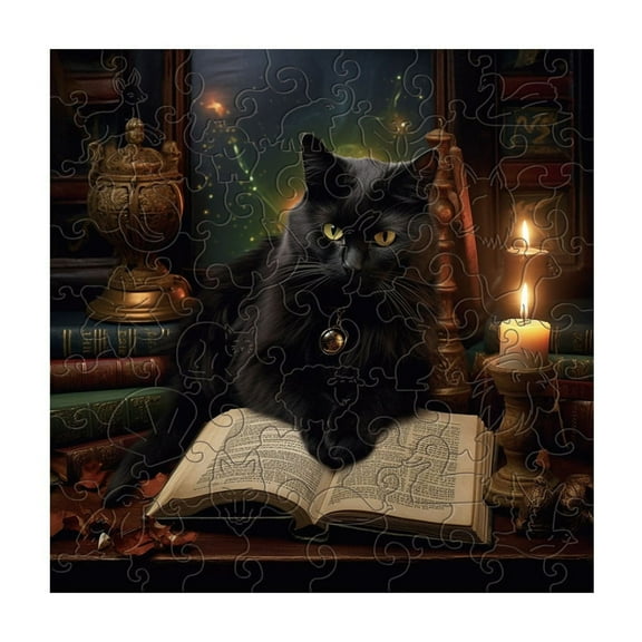 BSJJY Christmas Jigsaw Puzzle, Black Cat by Candlelight Large Pieces Jigsaw Puzzle,S,1PCS