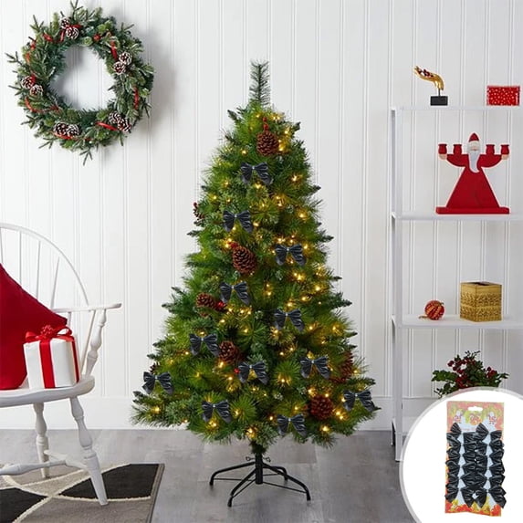 BSJJY Christmas Mini Bow, 12pcs Black Plastic Ornament, Tree Holiday Party Decoration for Gift Wrapping