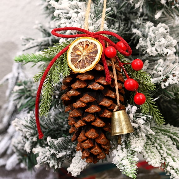 BSJJY Christmas Pinecone Cinnamon Pendant A, Wooden Hanging Ornament with Bow for Tree, Rustic Holiday Decor