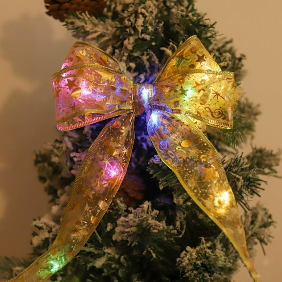 BSJJY Christmas String Lights, 32ft 100 LEDs Copper Wire with Ribbon Bows, Battery Powered Fairy Lights for Tree Party Wedding, Warm B
