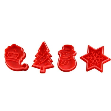 BSJJY Christmas Themed MINI Cookie Cutter Embossing Mold Fondant Stamper Set - 4Pcs Plastic spring die Biscuits Pastry Cutter Set 3D Cookie Cake Plunger Cutter Baking Mould,1Set