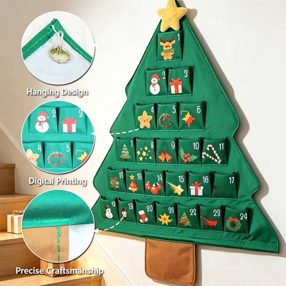 BSJJY Christmas Tree 24 Grids Storage Hanging Bag, Foldable Wall Door Organizer for Ornaments, Dormitory Decor