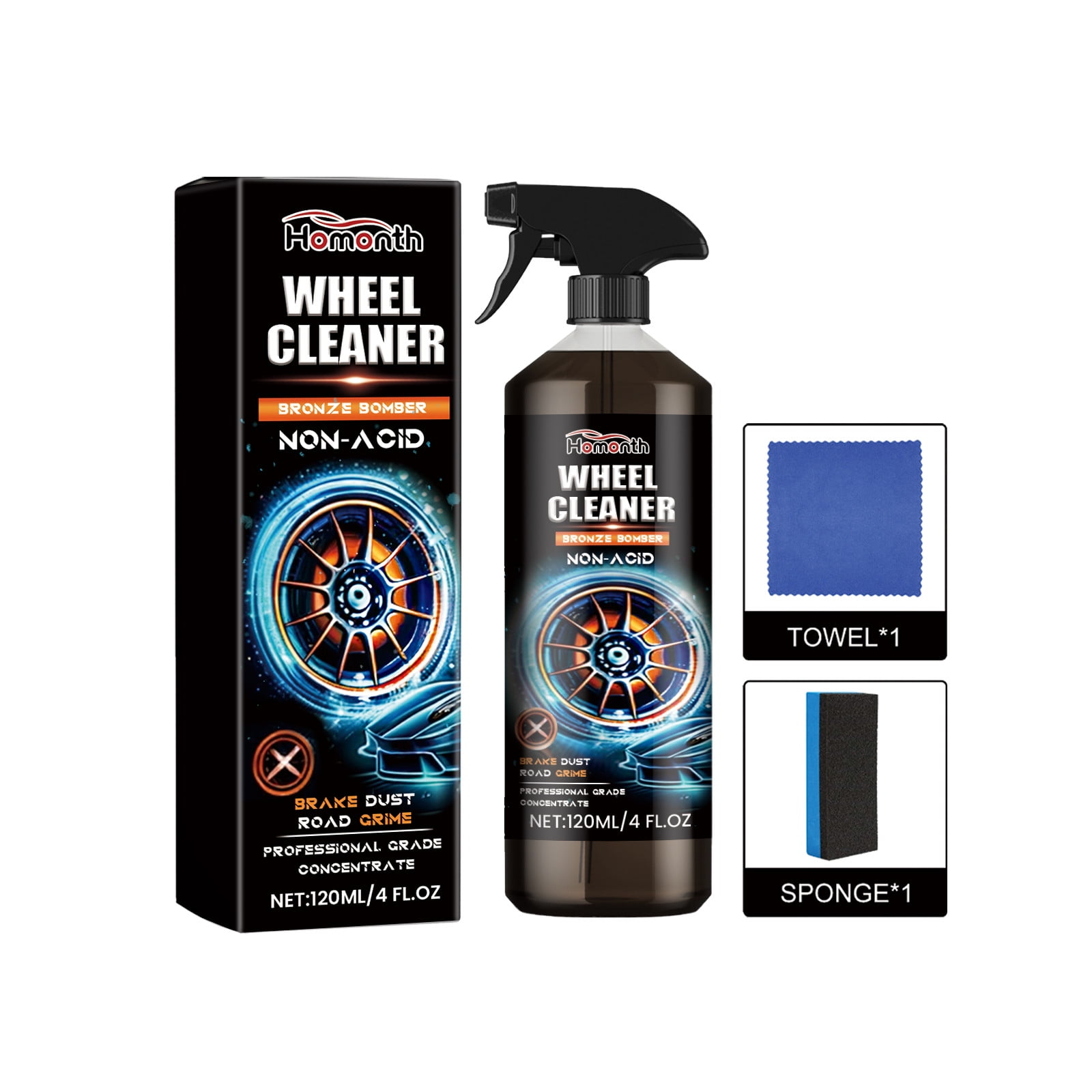BSJJY Cleaner Powerful Wheel Cleaner,Bronze Bomber NonAcid Wheel