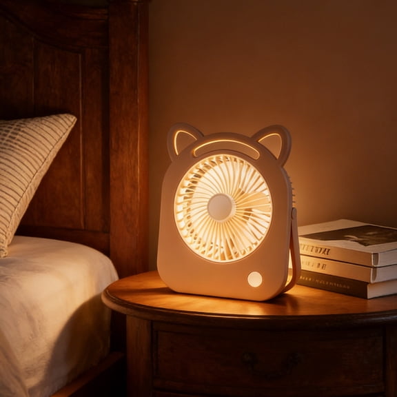 BSJJY Coffee Cat Ear Fan, USB Charging, 3 Speeds, Adjustable Angle, Handheld Desktop, Small Household Fan