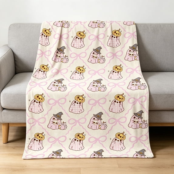 BSJJY Cozy Halloween Printed Throw Blanket, Soft Flannel Couch Cover for Office, Decorative Fleece Nap Blanket for Bed, 39.4x51.2 Inch