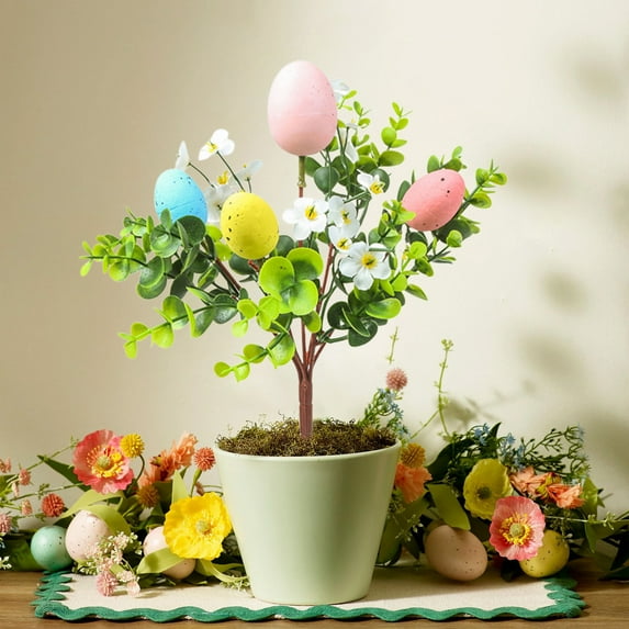 BSJJY Easter Eggs Floral Picks, 14inch Artificial Easter Flowers with Easter Eggs and Plush Bunny, Spring Easter Egg Picks, Easter Egg Stems Easter Decorations for Home Table (B)
