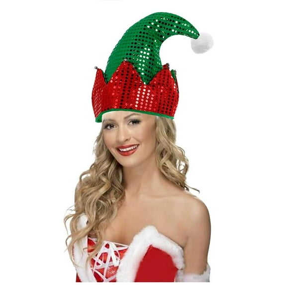 BSJJY Elf Hat Felt Elf Hat with Jingle Bells Santa Hats Hat Great Holiday Party Costume New Year Gift Ideas and Accessory,Green,1PCS