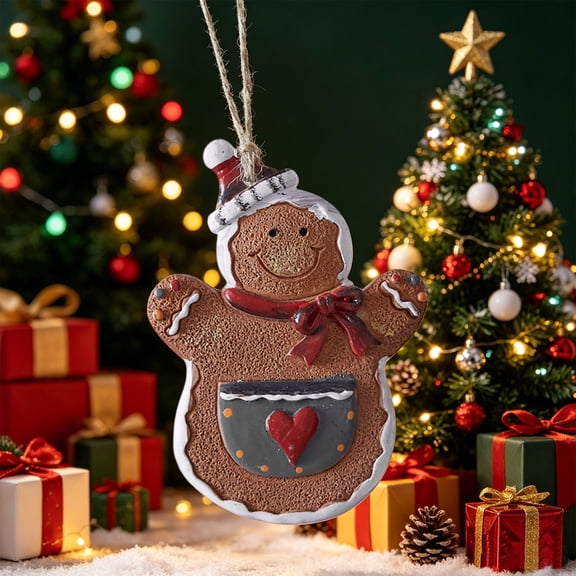 BSJJY Gingerbread Man Ornaments Set, Resin Hanging Decorations, Cute Christmas Tree Pendant, Holiday Home Decor A