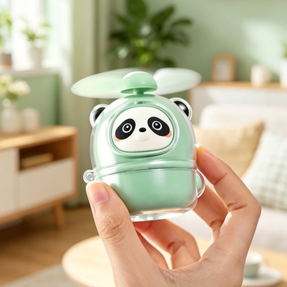BSJJY Green Panda Handheld Fan, USB Charging, Portable Mini, Soft Silicone Blades, Low Noise, Cute Gift