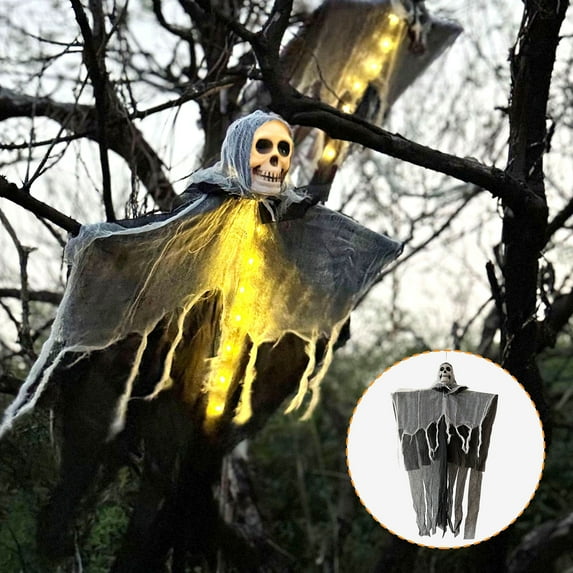BSJJY Hanging Ghosts Skull for Trees Halloween Decorations Outdoor - Hanging Grim Reapers Skeleton Flying Ghost for Porch Yard Garden Tree Indoor Office Decorations, 1pc