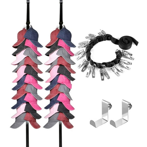 BSJJY Hat Rack for Baseball Caps Organizer Hat Holder for Closet Hook, Wall and Door 20 Large Clips Cap Storage for Hanging Ball Caps Winter Beanie & Accessories, 1pc