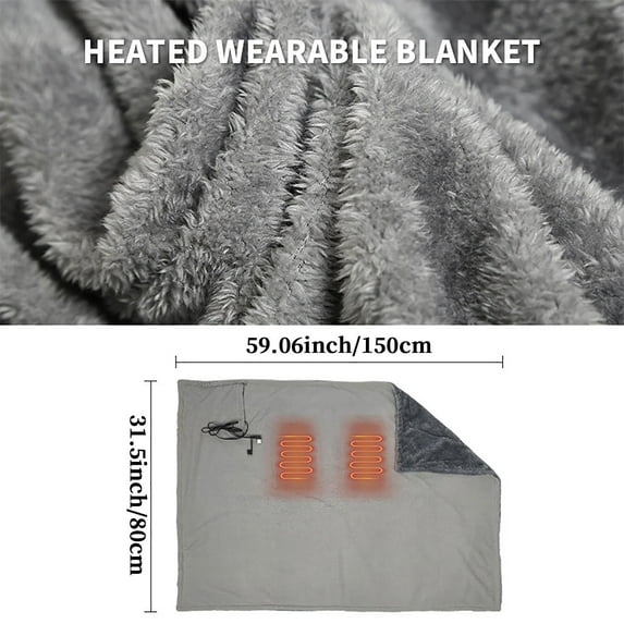 BSJJY Heated Blanket Battery Operated, USB Power Bank, Fast Heating Wearable Blanket for Camping, Wireless Heated Shawl Water Resistant, Portable Cordless Heated Throw Blanket