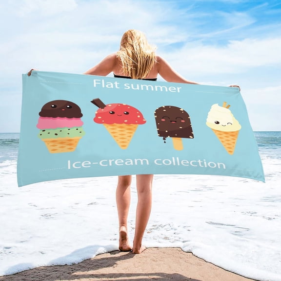 BSJJY Ice Cream Beach Towels, Watercolor Ice Sucker Beach Towels, Bath Towels Quick Dry Beach Blanket Sand Proof Towels for Travel Sports Swim Clearance