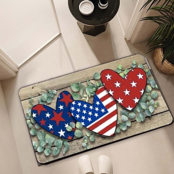 BSJJY Independence Day 4th of July Entrance Door Mat Rustic American Flag Low Profile Tradition Patriotic Decor Outdoor Welcome Mat Non-Slip Carpet Rugs Floor Mat Decorative