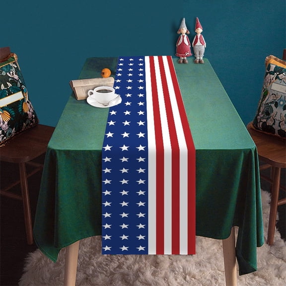 BSJJY Independence Day Table Runner, 4th of July Patriotic Table Cover American Flag Stars and Stripes Table Runner Waterproof USA Flag Farmhouse Kitchen Dining Table Decor