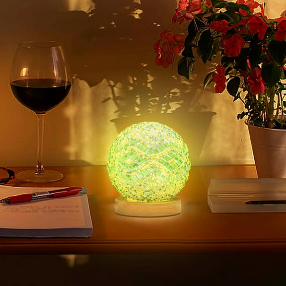 BSJJY LED Decorative Night Light, USB Charging, 3-Color, Romantic, Creative, Glass Table Lamp, Green, Bohemian Style, 13.3x10cm, Warm Ambiance
