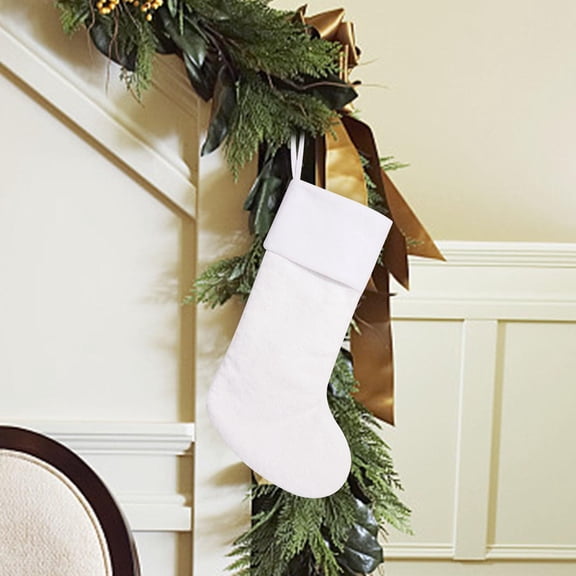 BSJJY Large Plush Solid Color Christmas Stockings,19.7In Mantel Candy Stocking,Christmas Tree Ornaments Gift Bag,White,1PCS