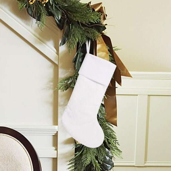 BSJJY Large Plush Solid Color Christmas Stockings,19.7In Mantel Candy Stocking,Christmas Tree Ornaments Gift Bag,White,1PCS