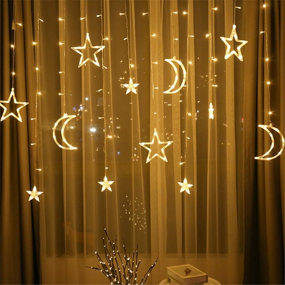 BSJJY Led Curtain String Light Moon and Star String Lights Moon Star Window Fairy String Lights Battery Operated, 3.5 meter LED Light for Backyard Garden Patio Home Christmas Holiday Decoration