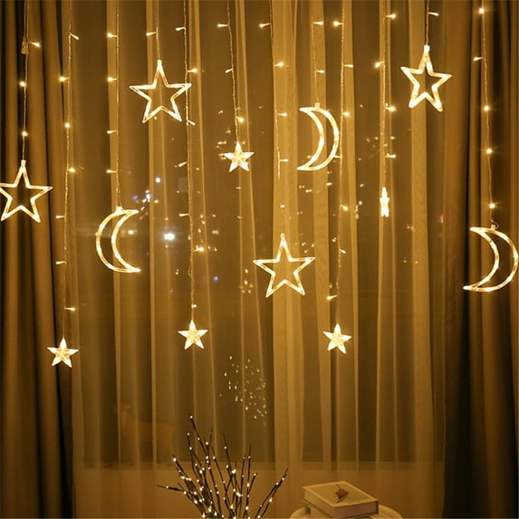 BSJJY Led Curtain String Light Moon and Star String Lights Moon Star Window Fairy String Lights Battery Operated, 3.5 meter LED Light for Backyard Garden Patio Home Christmas Holiday Decoration