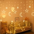 thumbnail image 1 of BSJJY Led Curtain String Light Star Moon Icicle Light with 8 Lighting Modes with Timer Remote power supply Operated Dimmable Fairy String for Window Wall Home Decoration, 1 of 3