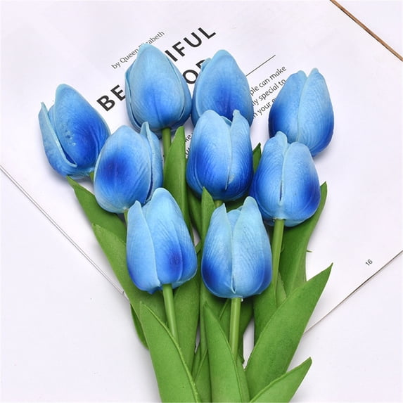 BSJJY Light Blue Artificial Tulip Silk Fake Flowers 35cm for Mother's Day Easter Valentine’s Day Gifts in Bulk Home Kitchen Wedding Decorations,10 pcs