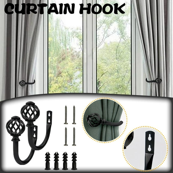 BSJJY Metal Curtain Holdbacks - Wall Mounted Drapery Tiebacks with Screws, Decorative Window Treatment Holdbacks for Bedroom, Livingroom, Office, 2pc