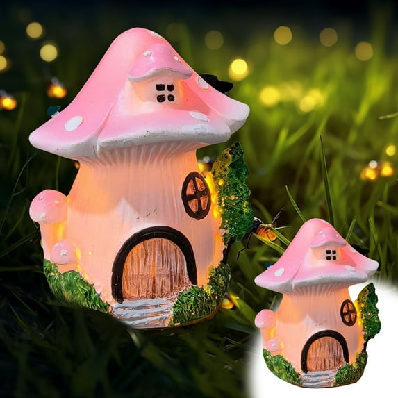 BSJJY Mushroom Fairy House Solar Light, Outdoor Home Garden Resin Statue Flickering LED Lamp, Lawn Porch Patio Yard Backyard Plant Decoration, Unique Gift for Women Mom Housewarming Birthday,1PCS