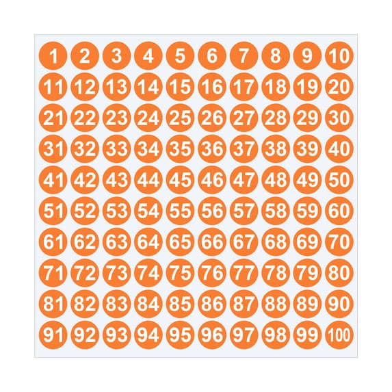 BSJJY Orange Consecutive Number Stickers, 1 to 100, 1-inch, 1 Set, Vinyl Number Stickers Consecutive Number Stickers for Indoor Outdoor, Storage, Organizing, Classification