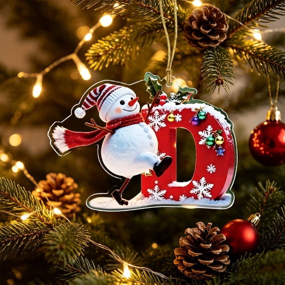 BSJJY Personalized Initial D Christmas Ornament, Acrylic Letter Tree Hanging Pendant, 3.15x2.36in, DIY Xmas Decoration for Kids and Family