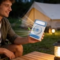 thumbnail image 1 of BSJJY Portable Fan, USB Type, Compact, Rechargeable, High Speed, Solar Powered, Outdoor Power Supply, Blue, Multi-Functional LED Lamp, Remote Control, 1 of 6