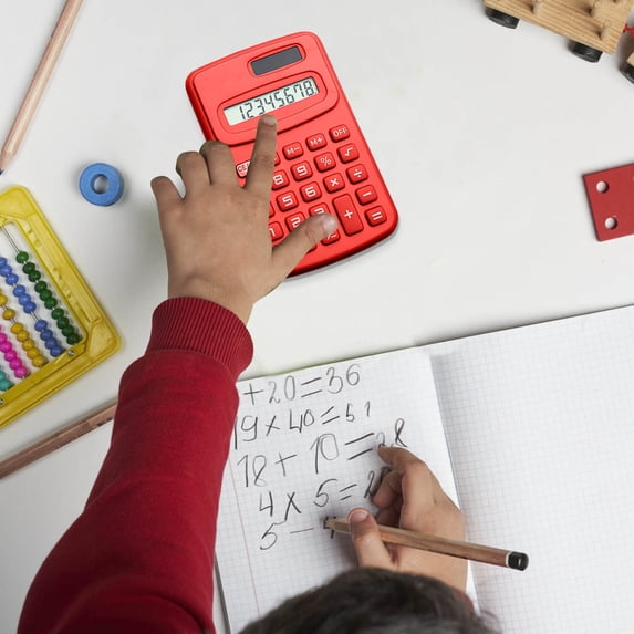 BSJJY Red Basic Calculator, Mini Digital Desktop with 8-Digit LCD, Pocket Size for School Home and Office