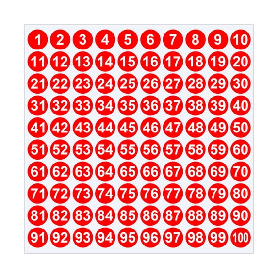 BSJJY Red Consecutive Number Stickers, 1 to 100, 1-inch, 1 Set, Vinyl Number Stickers Consecutive Number Stickers for Indoor Outdoor, Storage, Organizing, Classification