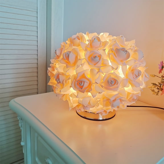BSJJY Rose Table Lamp, Beige, Maiden Wedding Decoration, Romantic Bedside Lamps, Metal, Soft Lighting, Gift