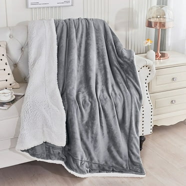BSJJY Sherpa Fleece Bed Blanket Queen Size Super Soft Fuzzy Plush Warm Cozy Fluffy Microfiber Couch Throw Velvet Double Reversible Luxurious Blankets,27.5x39.4In(Grey)
