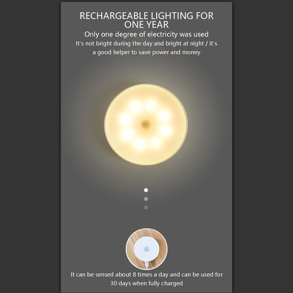 BSJJY Solar Intelligent Human Body Infrared Sensor Night Light, Wireless LED Charging, Magnetic, Bedside, Bedroom, Table Lamp, B, 700mAh