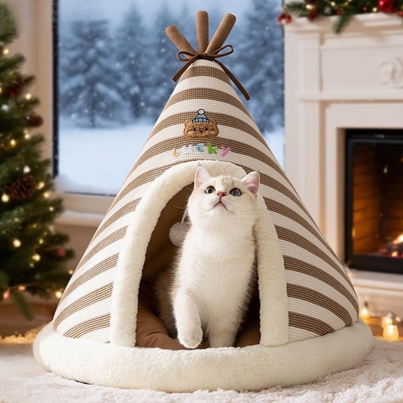 BSJJY Teepee Cat Cave Bed Enclosed Winter Warm Pet Tent House Soft Cotton Sleeping Nest for Kitten Cats Indoor Home