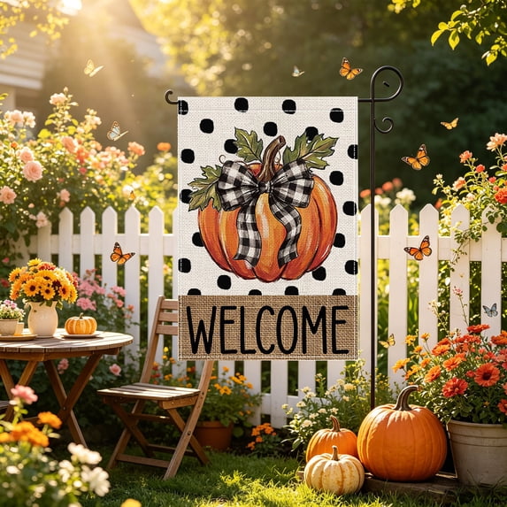 BSJJY Thanksgiving Garden Flag, Double-Sided Fall Maple Leaf Yard Decor, Outdoor Seasonal Banner, E Style