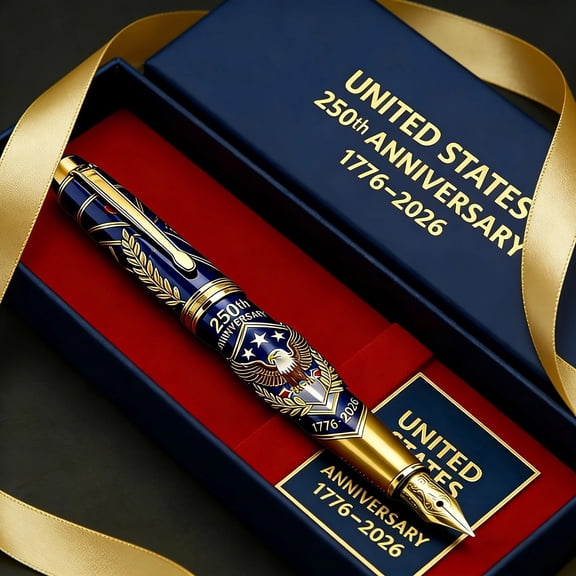 BSJJY USA 250th Anniversary Patriotic Pen, 1776-2026 Commemorative Fountain Pen with Bald Eagle Flag Design, Ideal Gift for Veterans History Enthusiasts