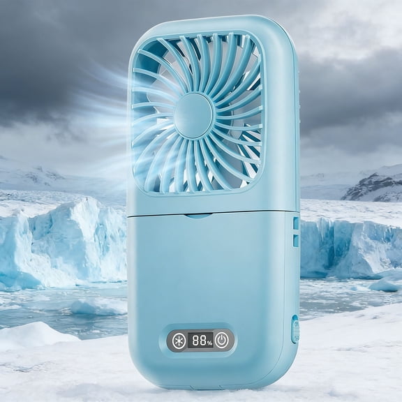 BSJJY USB Rechargeable Makeup Mirror Fan, Foldable, with LED Light, Multi-Functional, for Desktop and Handheld, Blue