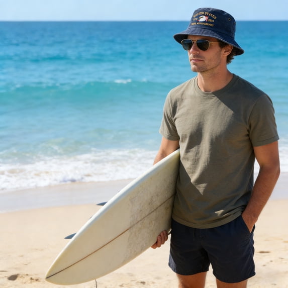 BSJJY United States 250th Anniversary Bucket Hat, USA Flag Sun Hats for Men Women 4th of July American Flag Bucket Hat Wide Brim Summer Sun Protection Hat (Navy)