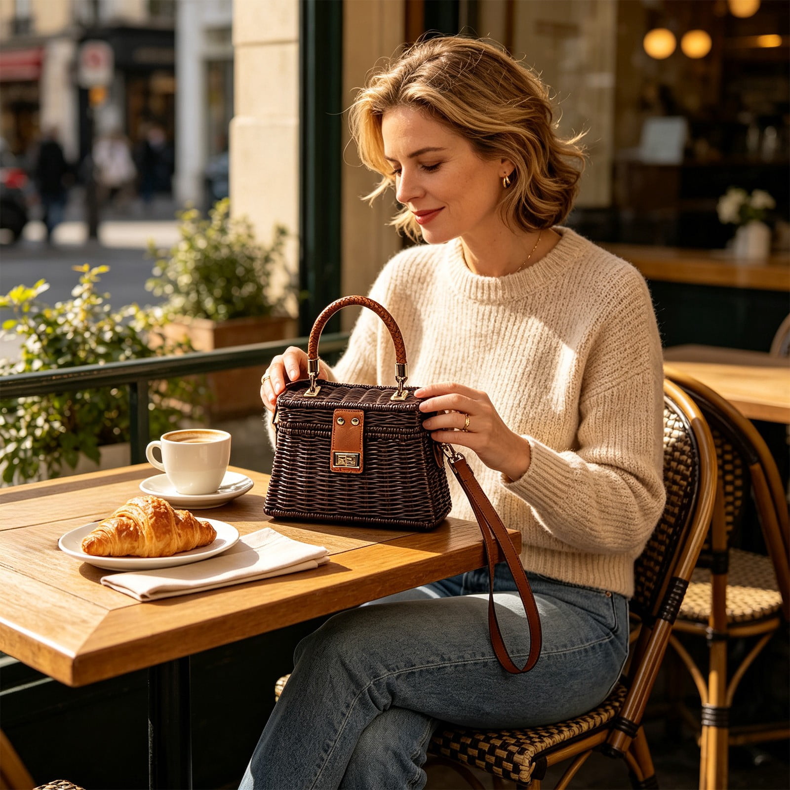 BSJJY Woven Basket Handbag with Strap, Plastic Wicker Box Purse for ...