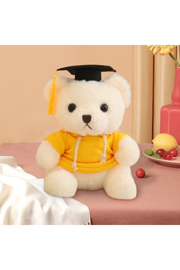 Yellow Graduation Bear, Sweatshirt Plush Doll, Cute Teddy Toy Gift