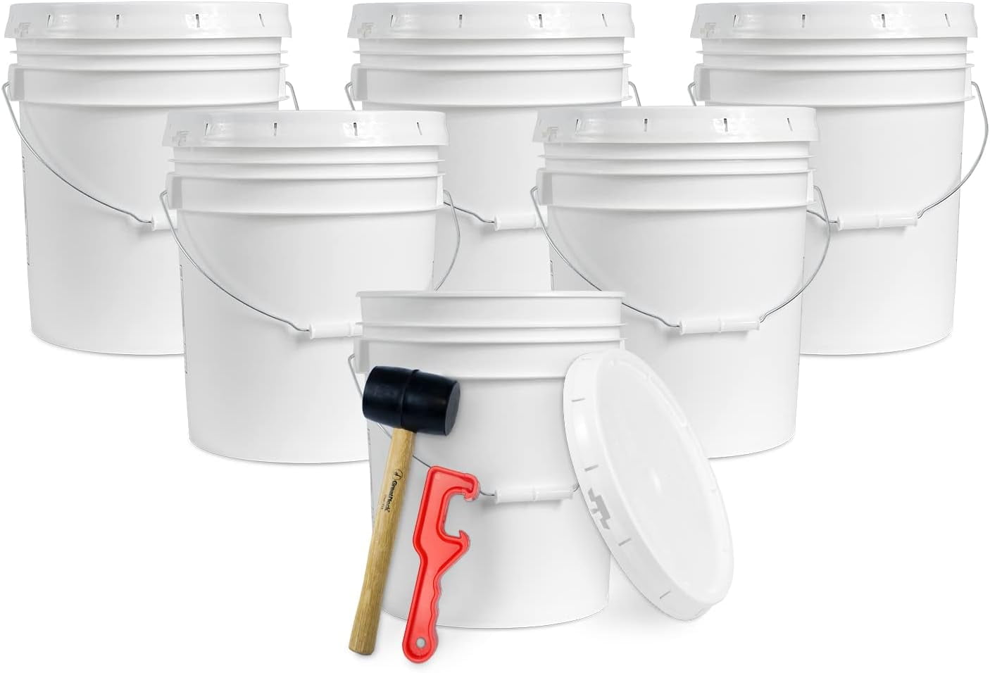 BSL 5 Gallon Food Grade White Bucket Set of 6 BPA Free Premium