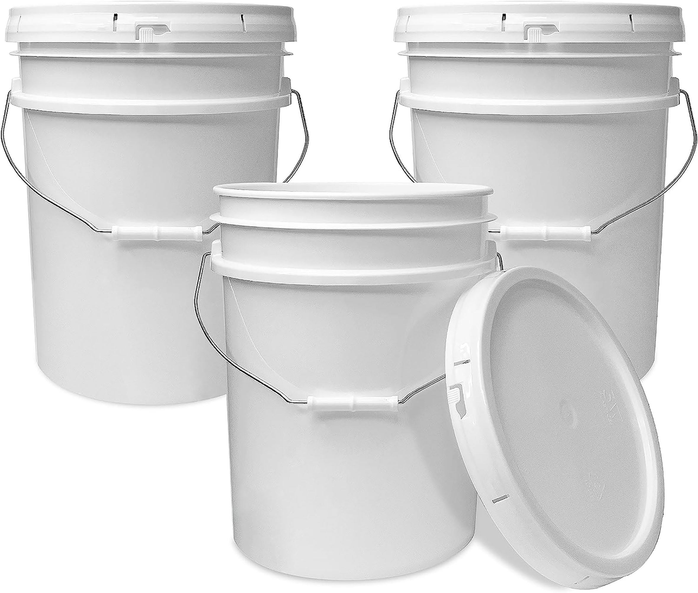 BSL 5 Gallon Food Grade White Bucket with Handle & Lid Set of 3 BPA