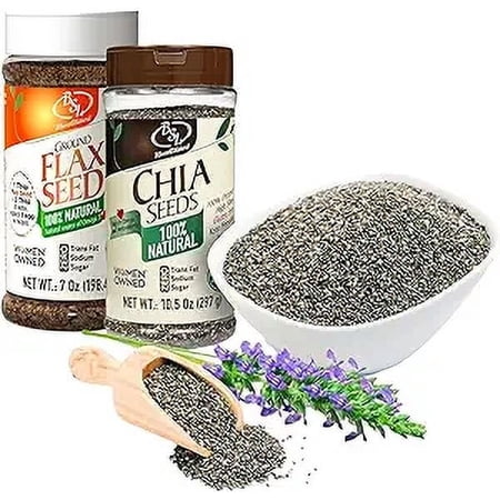 BSL BsweetBnatural Flaxseed, Gluten Free, Fiber, Protein, Omega-3, Chia Seeds, 10.5 oz & Ground Flax Seed 7 oz