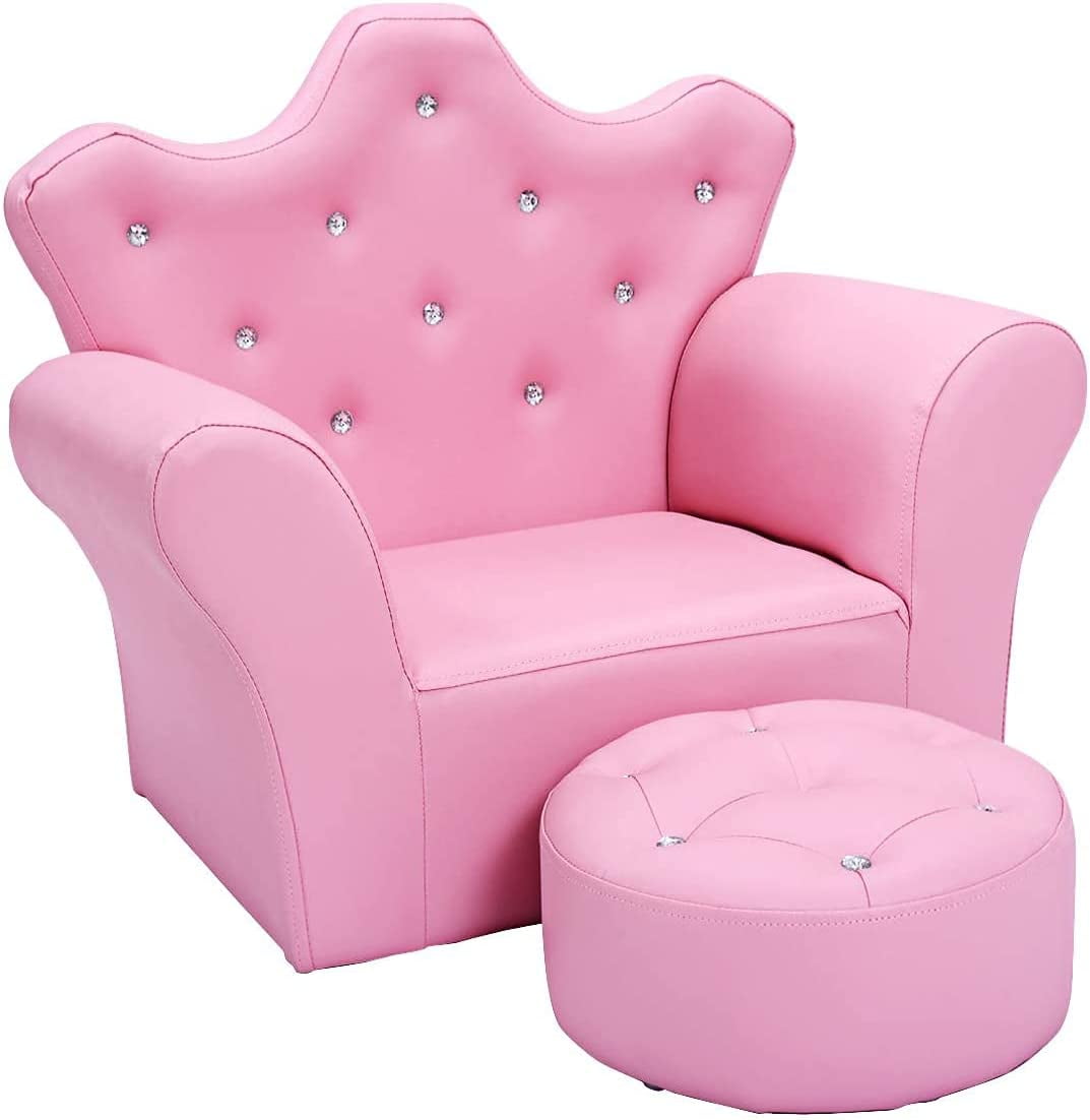 BSL Kids Sofa w Ottoman Pink Princess Couch w Crown Shape